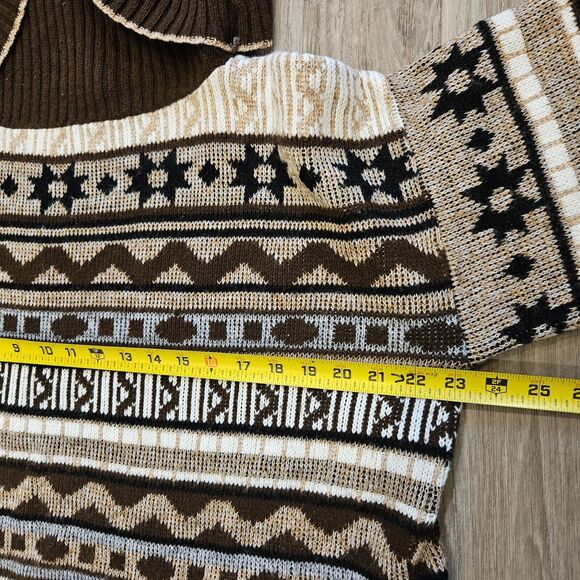 Vtg JJ Browne Cowl Neck Sweater Womens XL Brown Aztec Southwestern Boho Western - Picture 8 of 10